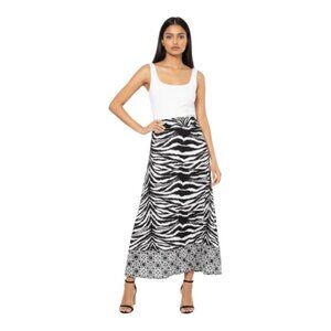INC Black and White Tribe Vibrant Zebra Midi Skirt NWT